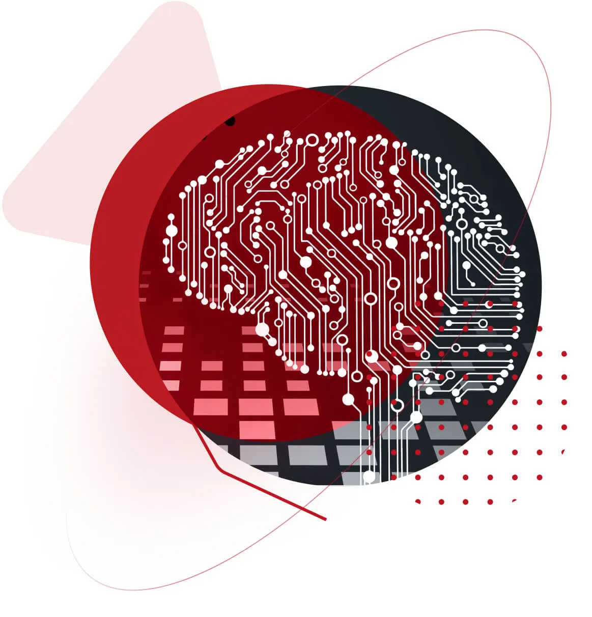 Illustration of a circuit board in the shape of a brain