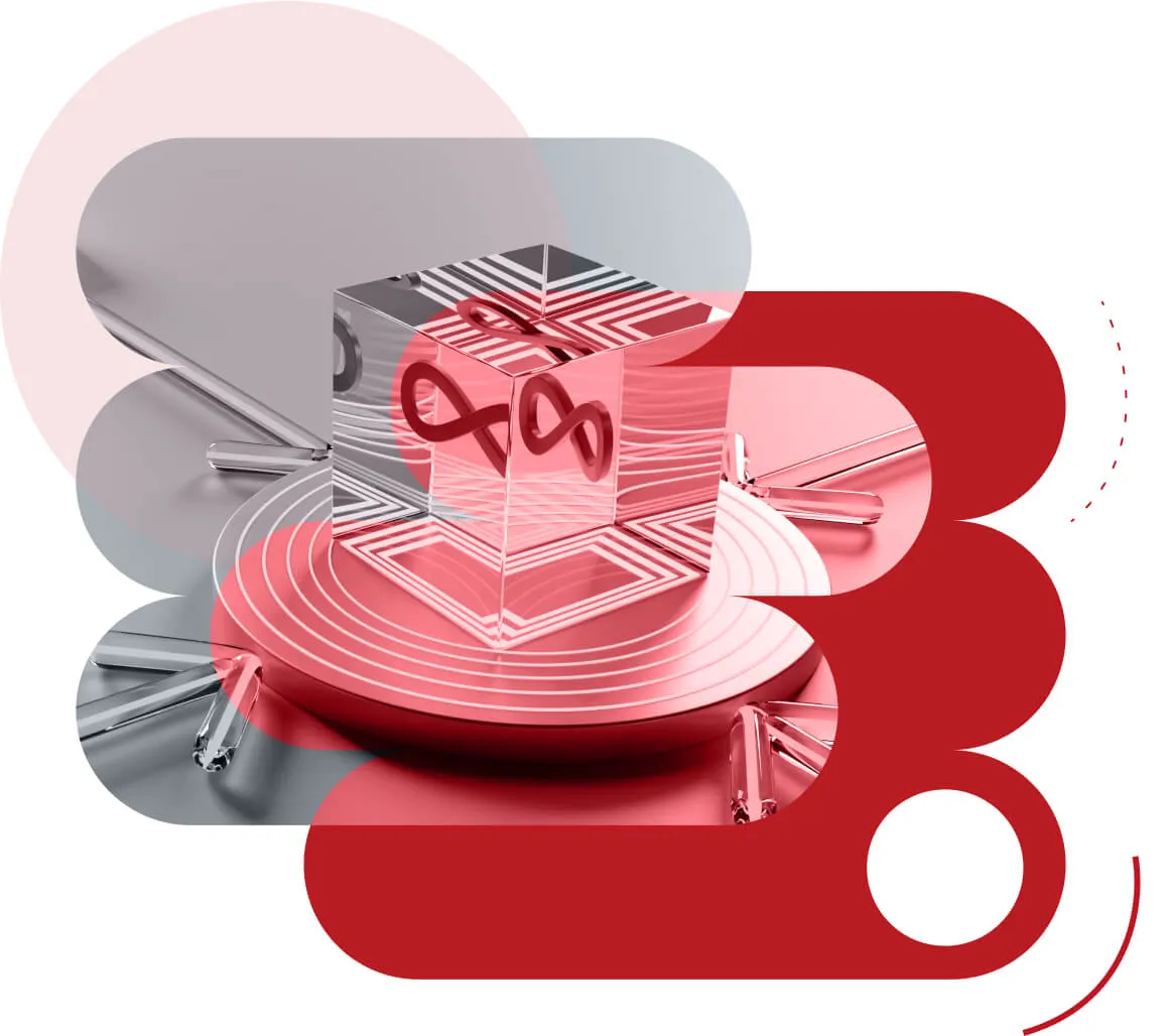 Illustration of a glass cube with the DevOps infinity loop