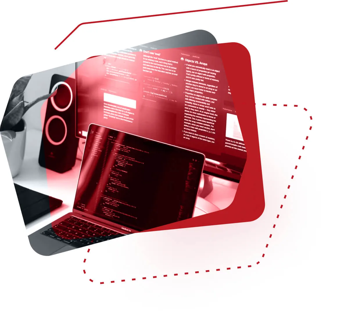 Illustration of a laptop and a monitor showing a web application
