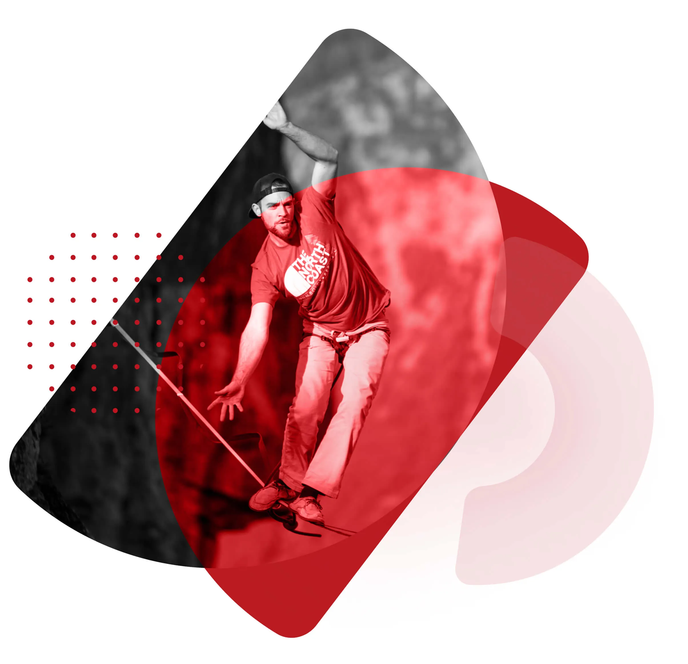 Red and black illustration of a person playing tennis